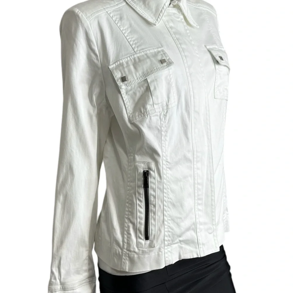 Jones New York White Utility White Denim Jean Jacket - Picture 3 of 6